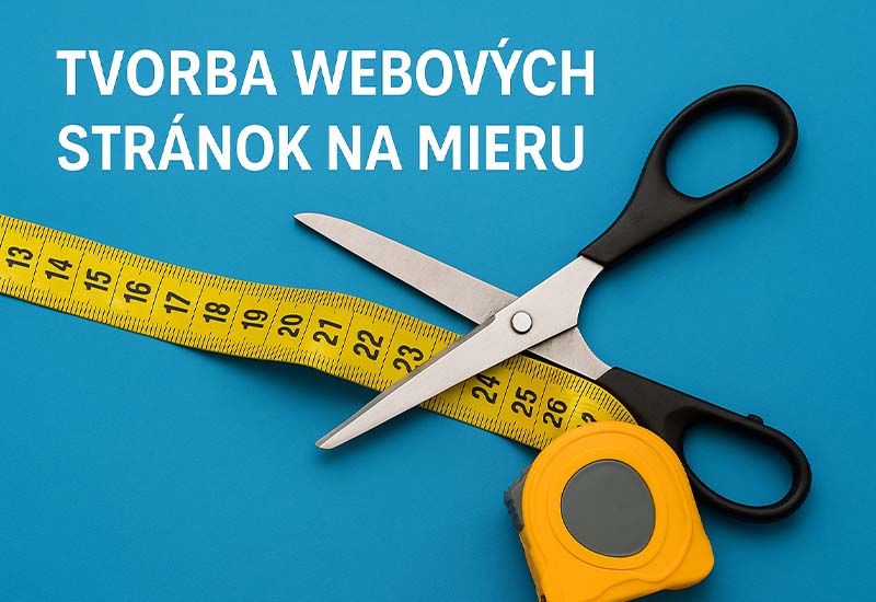 Nožnice strihajúce zvinovací meter – symbolická ilustrácia prispôsobenia a tvorby webových stránok na mieru